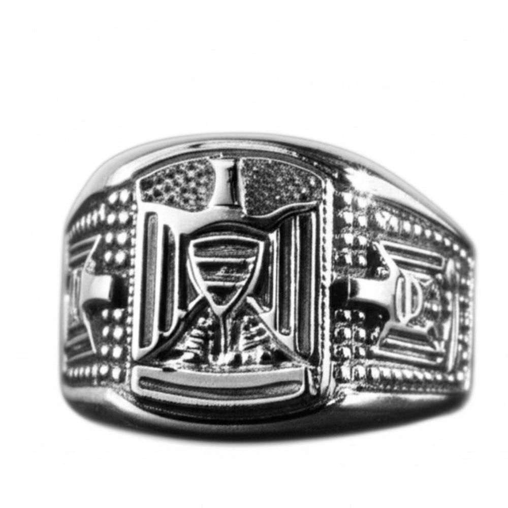 THE MEN THING Rings Royal Series - FALCRON SHIELD RING - Pure Stainless Steel Men’s Steel-Plated Ring – Statement Luxury Jewelry (Size : 19-21-24)