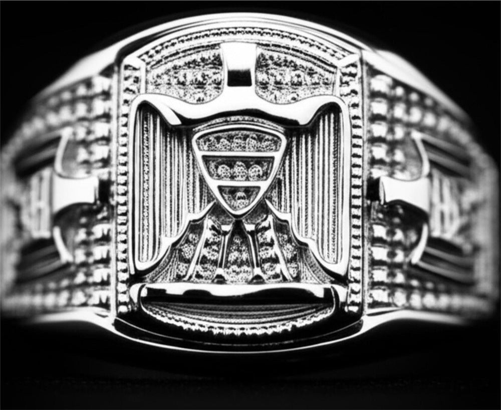 THE MEN THING Rings Royal Series - FALCRON SHIELD RING - Pure Stainless Steel Men’s Steel-Plated Ring – Statement Luxury Jewelry (Size : 19-21-24)