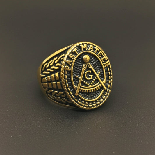 THE MEN THING Rings Royal Series - FREEMASON LEGACY RING - Pure Stainless Steel Men’s Gold-Plated Ring – Statement Luxury Jewelry (Size :17-19-22-24-25-29)