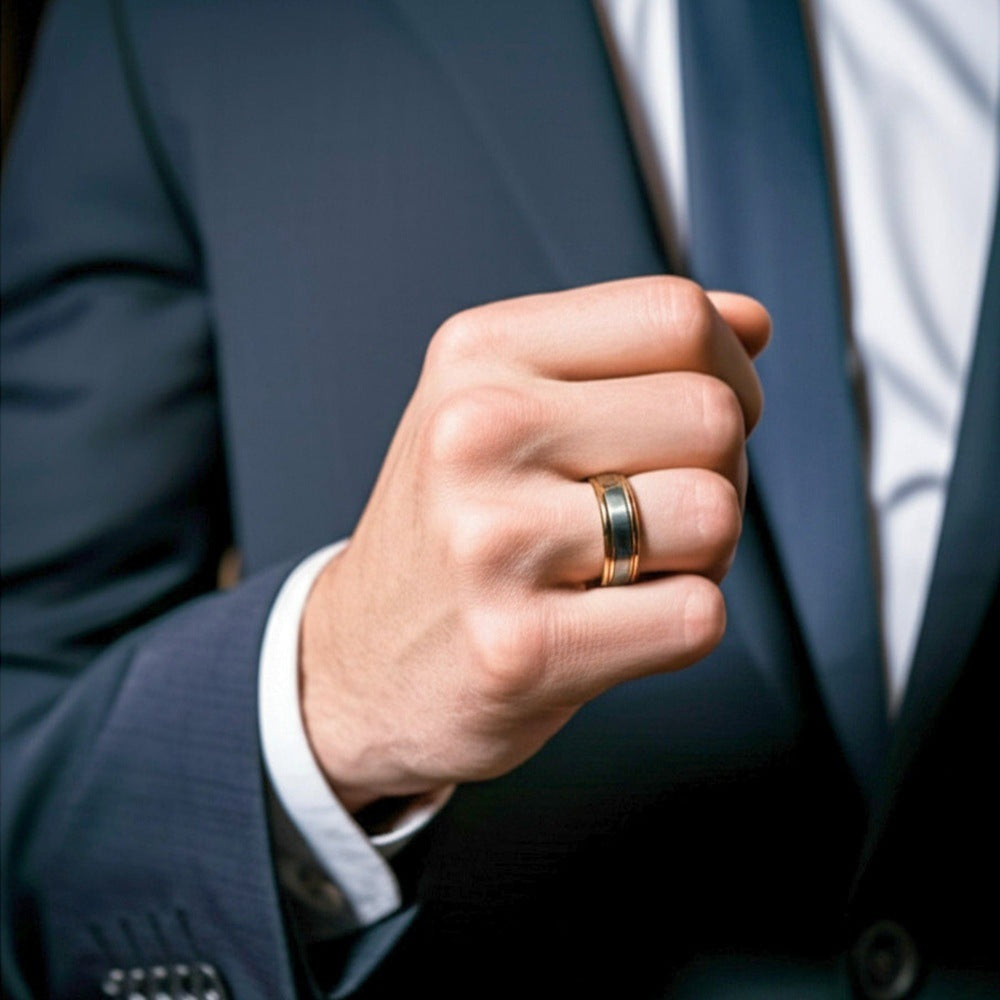 THE MEN THING Rings Royal Series - GILDED CORE RING - Pure Stainless Steel Men’s Gold-Steel-Plated Ring – Statement Luxury Jewelry (Size : 17-19-22-25-27)