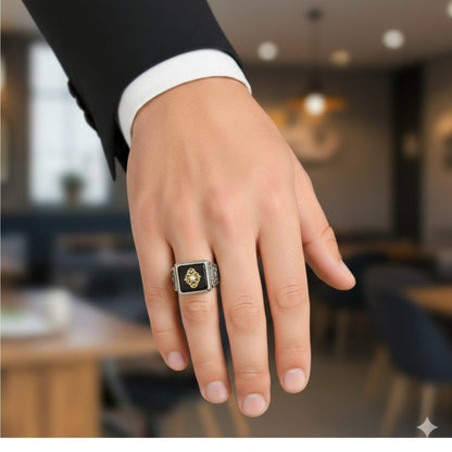 THE MEN THING Rings Royal Series - GILDED SIGIL RING - Pure Stainless Steel Men’s Silver-Plated Ring – Statement Luxury Jewelry (Size : 16-17-18-21-22-24-26-27)
