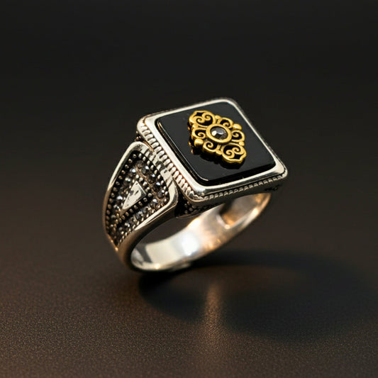 THE MEN THING Rings Royal Series - GILDED SIGIL RING - Pure Stainless Steel Men’s Silver-Plated Ring – Statement Luxury Jewelry (Size : 16-17-18-21-22-24-26-27)