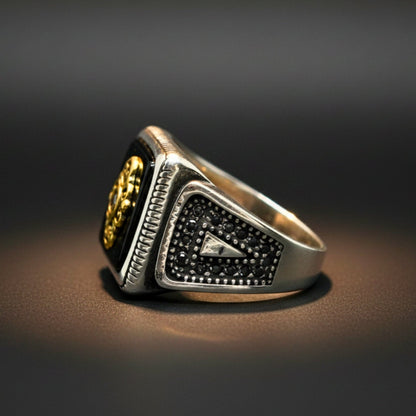 THE MEN THING Rings Royal Series - GILDED SIGIL RING - Pure Stainless Steel Men’s Silver-Plated Ring – Statement Luxury Jewelry (Size : 16-17-18-21-22-24-26-27)