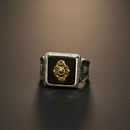 THE MEN THING Rings Royal Series - GILDED SIGIL RING - Pure Stainless Steel Men’s Silver-Plated Ring – Statement Luxury Jewelry (Size : 16-17-18-21-22-24-26-27)
