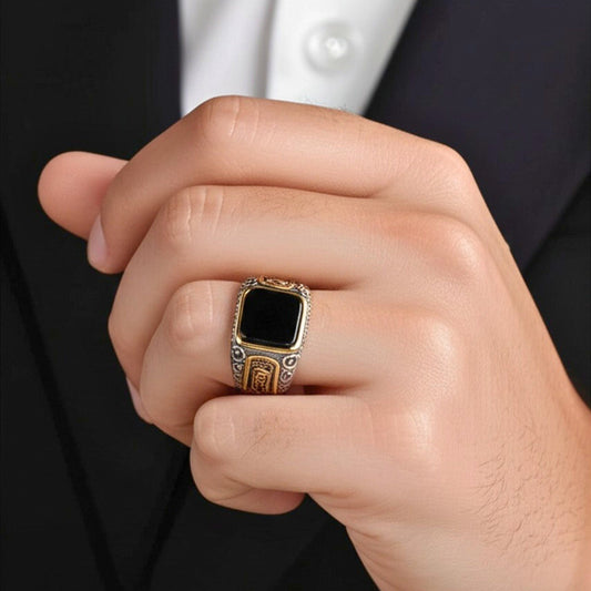 THE MEN THING Rings Royal Series - GOLDEN ABYSS RING - Pure Stainless Steel Men’s Steel-Gold-Plated Ring – Statement Luxury Jewelry (Size : 17-19-21-27)