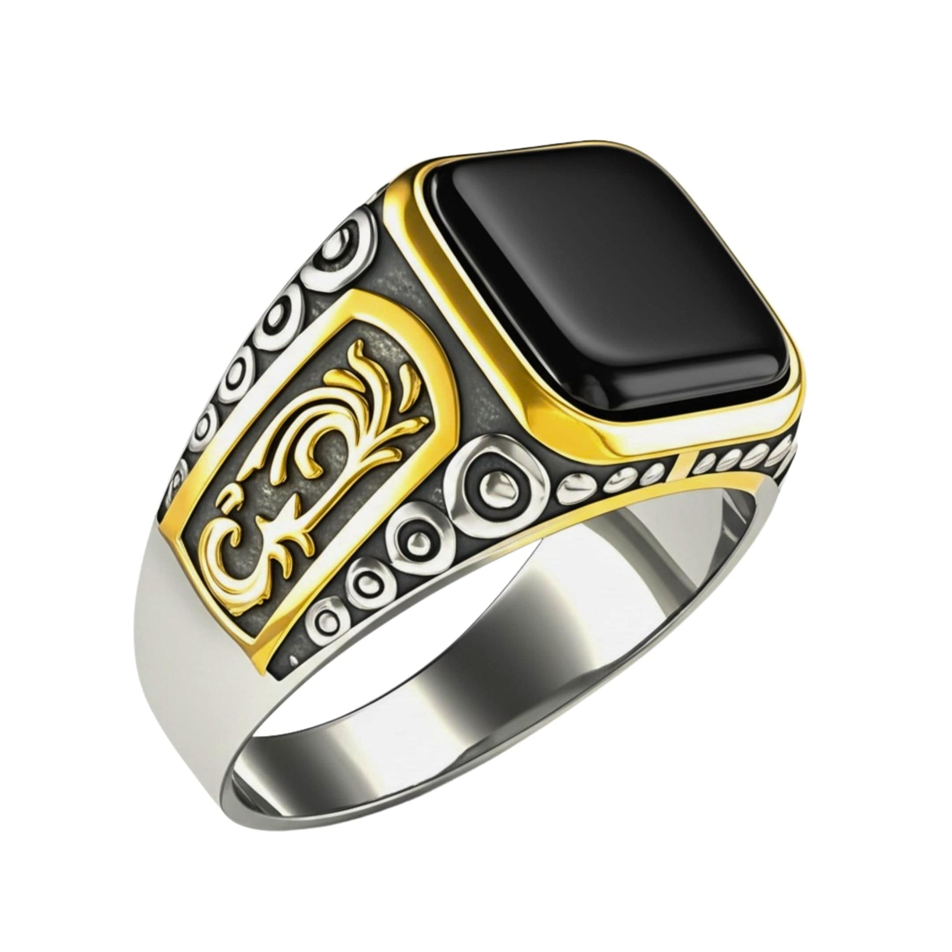 THE MEN THING Rings Royal Series - GOLDEN ABYSS RING - Pure Stainless Steel Men’s Steel-Gold-Plated Ring – Statement Luxury Jewelry (Size : 17-19-21-27)
