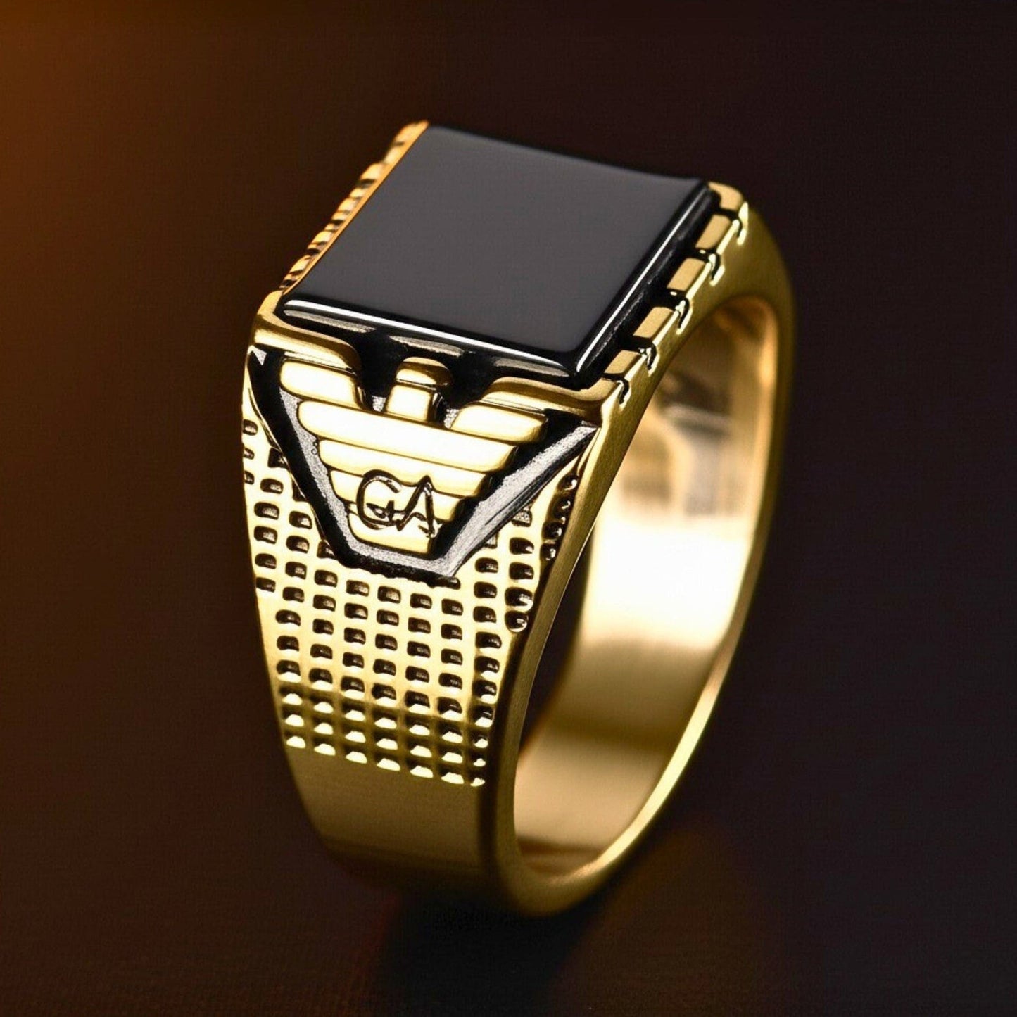 THE MEN THING Rings Royal Series - GOLDEN AEGIS RING - Pure Stainless Steel Men’s Gold-Plated Ring – Statement Luxury Jewelry (Size : 16-21-27)
