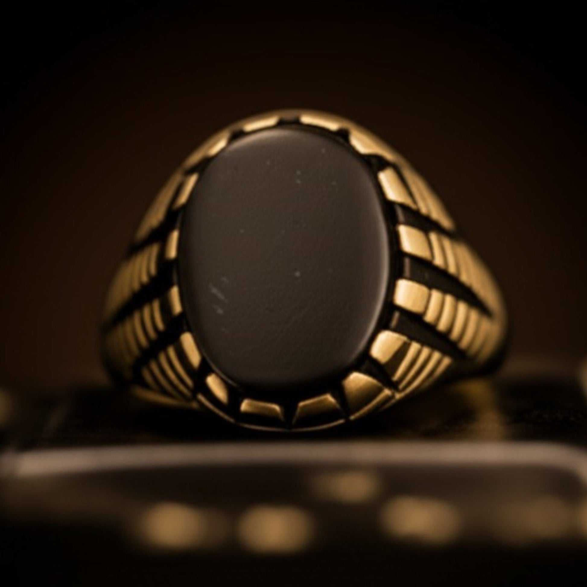 THE MEN THING Rings Royal Series - GOLDEN ECLIPSE RING - Pure Stainless Steel Men’s Gold-Plated Ring – Statement Luxury Jewelry (Size : 19-22-24)
