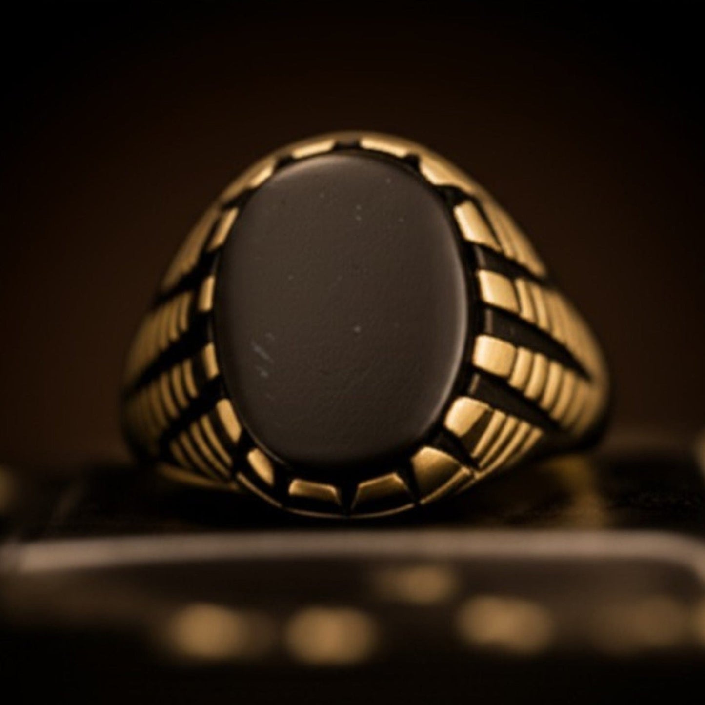 THE MEN THING Rings Royal Series - GOLDEN ECLIPSE RING - Pure Stainless Steel Men’s Gold-Plated Ring – Statement Luxury Jewelry (Size : 19-22-24)