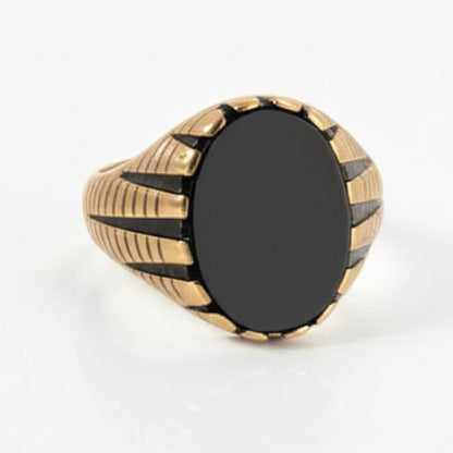 THE MEN THING Rings Royal Series - GOLDEN ECLIPSE RING - Pure Stainless Steel Men’s Gold-Plated Ring – Statement Luxury Jewelry (Size : 19-22-24)