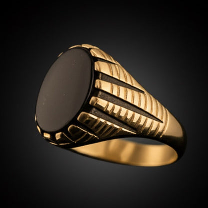 THE MEN THING Rings Royal Series - GOLDEN ECLIPSE RING - Pure Stainless Steel Men’s Gold-Plated Ring – Statement Luxury Jewelry (Size : 19-22-24)