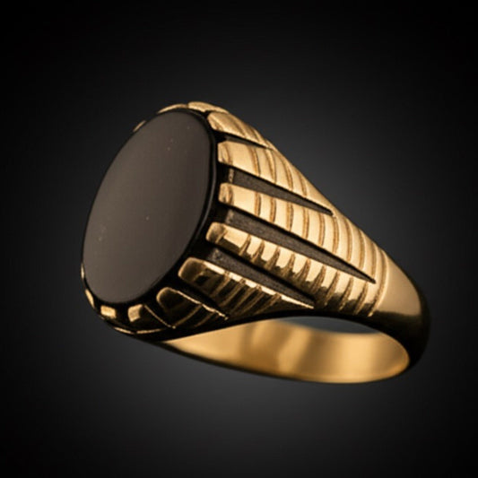 THE MEN THING Rings Royal Series - GOLDEN ECLIPSE RING - Pure Stainless Steel Men’s Gold-Plated Ring – Statement Luxury Jewelry (Size : 19-22-24)