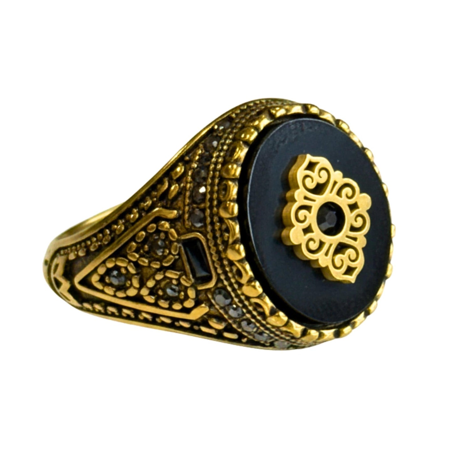 THE MEN THING Rings Royal Series - GOLDEN ELITE CREST RING - Pure Stainless Steel Men’s Steel-Gold-Plated Ring – Statement Luxury Jewelry (Size : 17-19-22-25-27)
