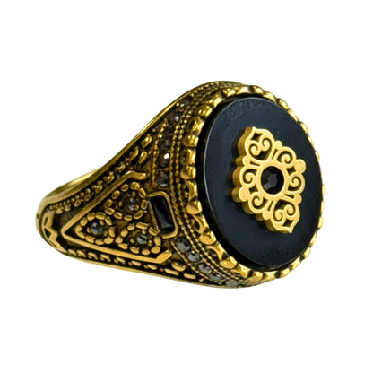 THE MEN THING Rings Royal Series - GOLDEN ELITE CREST RING - Pure Stainless Steel Men’s Steel-Gold-Plated Ring – Statement Luxury Jewelry (Size : 17-19-22-25-27)