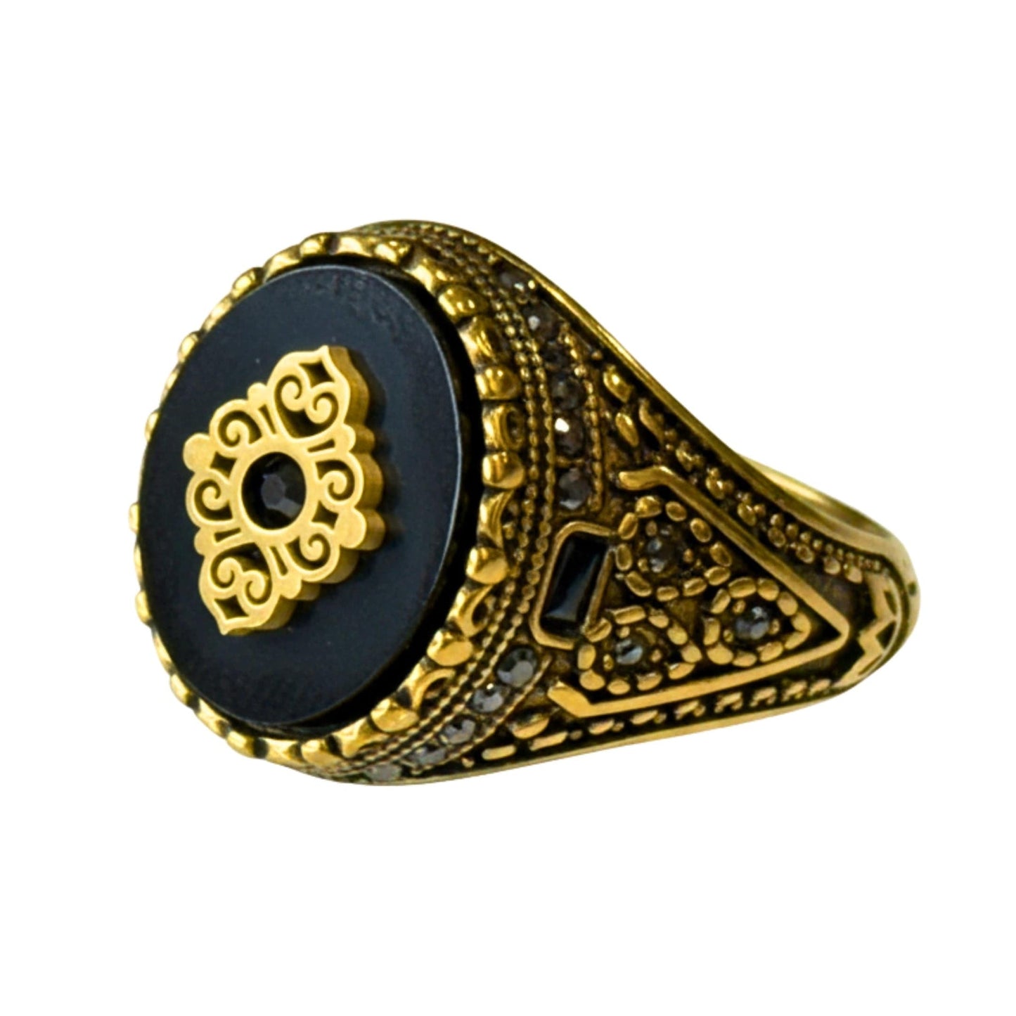 THE MEN THING Rings Royal Series - GOLDEN ELITE CREST RING - Pure Stainless Steel Men’s Steel-Gold-Plated Ring – Statement Luxury Jewelry (Size : 17-19-22-25-27)
