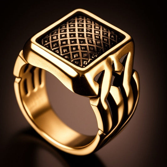 THE MEN THING Rings Royal Series - GOLDEN FORGE RING - Pure Stainless Steel Men’s Gold-Plated Ring – Statement Luxury Jewelry (Size : 17-22-25)