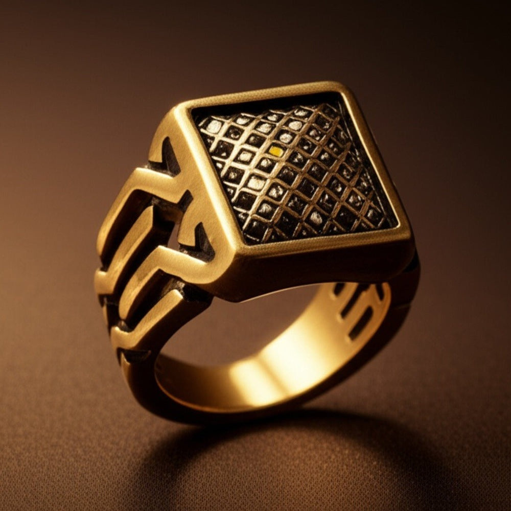 THE MEN THING Rings Royal Series - GOLDEN FORGE RING - Pure Stainless Steel Men’s Gold-Plated Ring – Statement Luxury Jewelry (Size : 17-22-25)