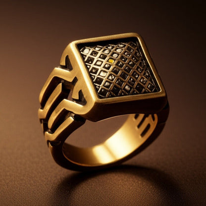 THE MEN THING Rings Royal Series - GOLDEN FORGE RING - Pure Stainless Steel Men’s Gold-Plated Ring – Statement Luxury Jewelry (Size : 17-22-25)