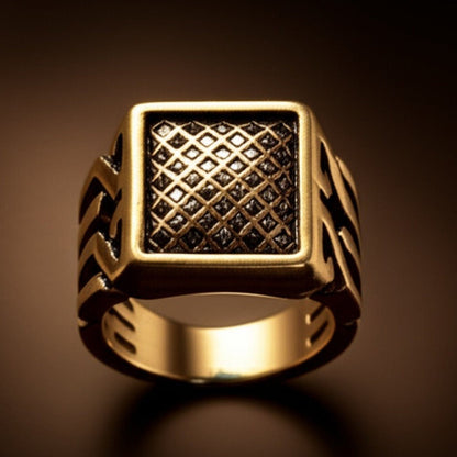 THE MEN THING Rings Royal Series - GOLDEN FORGE RING - Pure Stainless Steel Men’s Gold-Plated Ring – Statement Luxury Jewelry (Size : 17-22-25)
