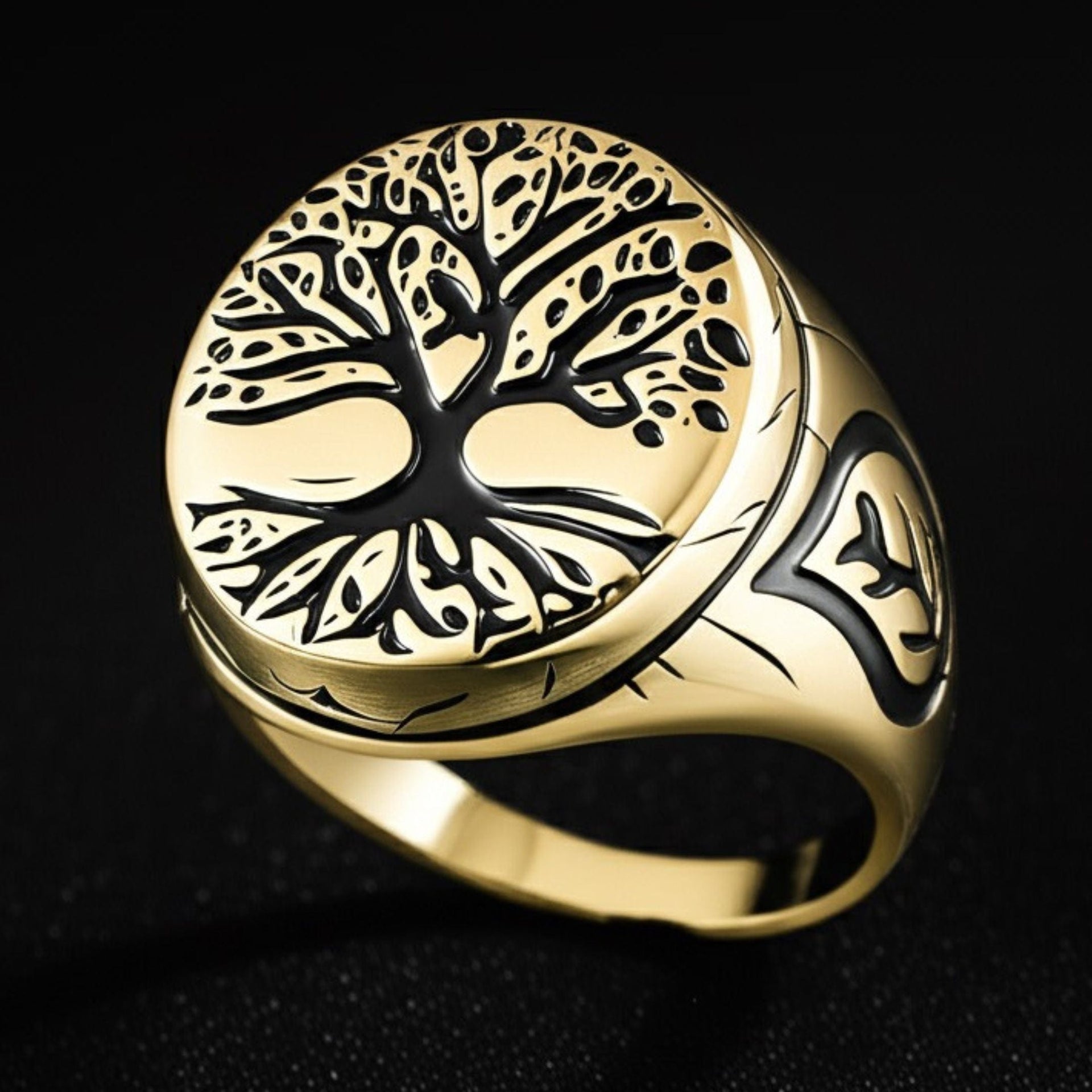 THE MEN THING Rings Royal Series - GOLDEN GENESIS RING - Pure Stainless Steel Men’s Gold-Plated Ring – Statement Luxury Jewelry (Size : 19-21-24)
