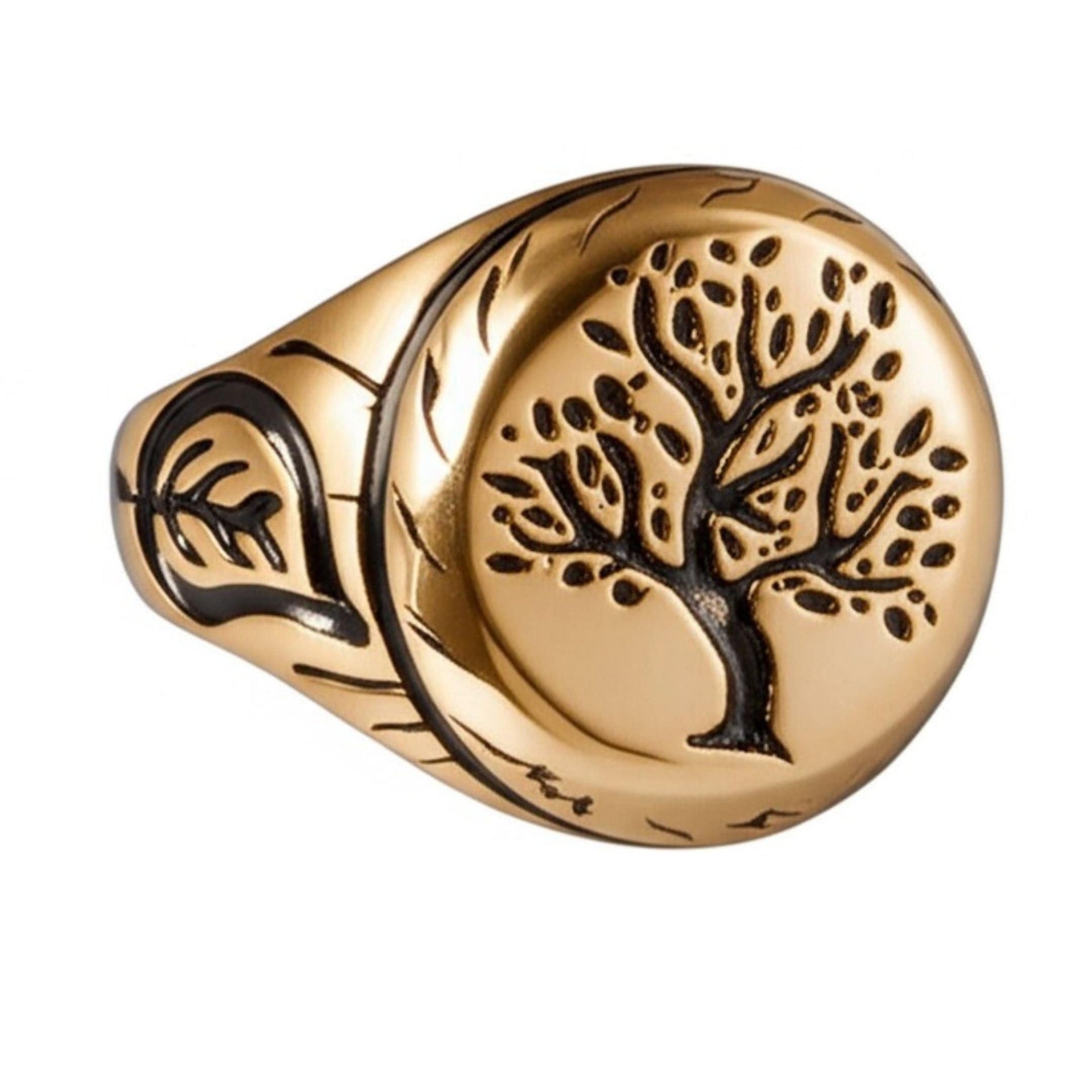 THE MEN THING Rings Royal Series - GOLDEN GENESIS RING - Pure Stainless Steel Men’s Gold-Plated Ring – Statement Luxury Jewelry (Size : 19-21-24)