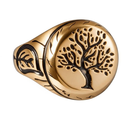 THE MEN THING Rings Royal Series - GOLDEN GENESIS RING - Pure Stainless Steel Men’s Gold-Plated Ring – Statement Luxury Jewelry (Size : 19-21-24)