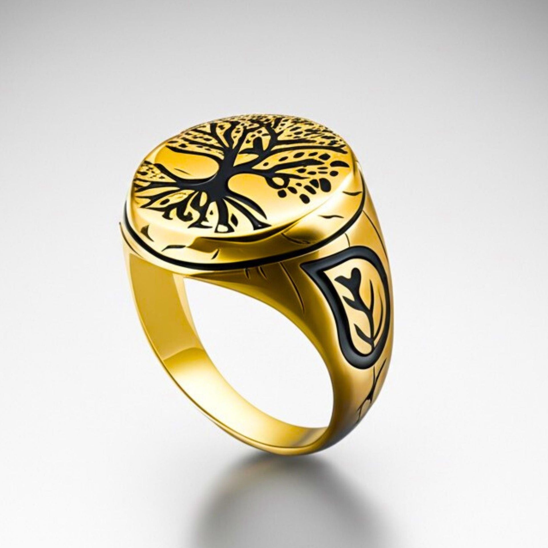 THE MEN THING Rings Royal Series - GOLDEN GENESIS RING - Pure Stainless Steel Men’s Gold-Plated Ring – Statement Luxury Jewelry (Size : 19-21-24)