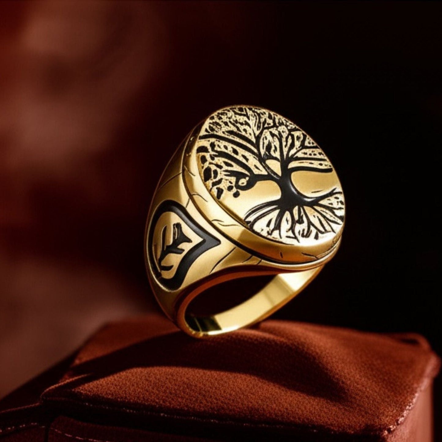 THE MEN THING Rings Royal Series - GOLDEN GENESIS RING - Pure Stainless Steel Men’s Gold-Plated Ring – Statement Luxury Jewelry (Size : 19-21-24)
