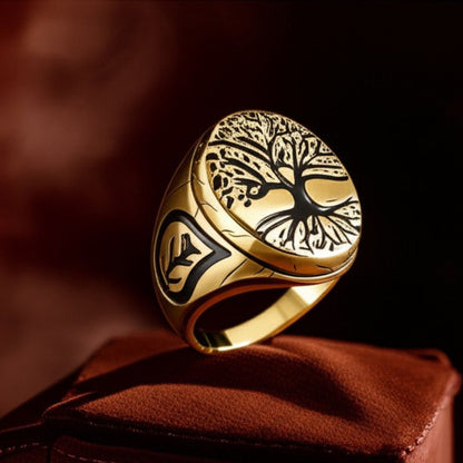 THE MEN THING Rings Royal Series - GOLDEN GENESIS RING - Pure Stainless Steel Men’s Gold-Plated Ring – Statement Luxury Jewelry (Size : 19-21-24)