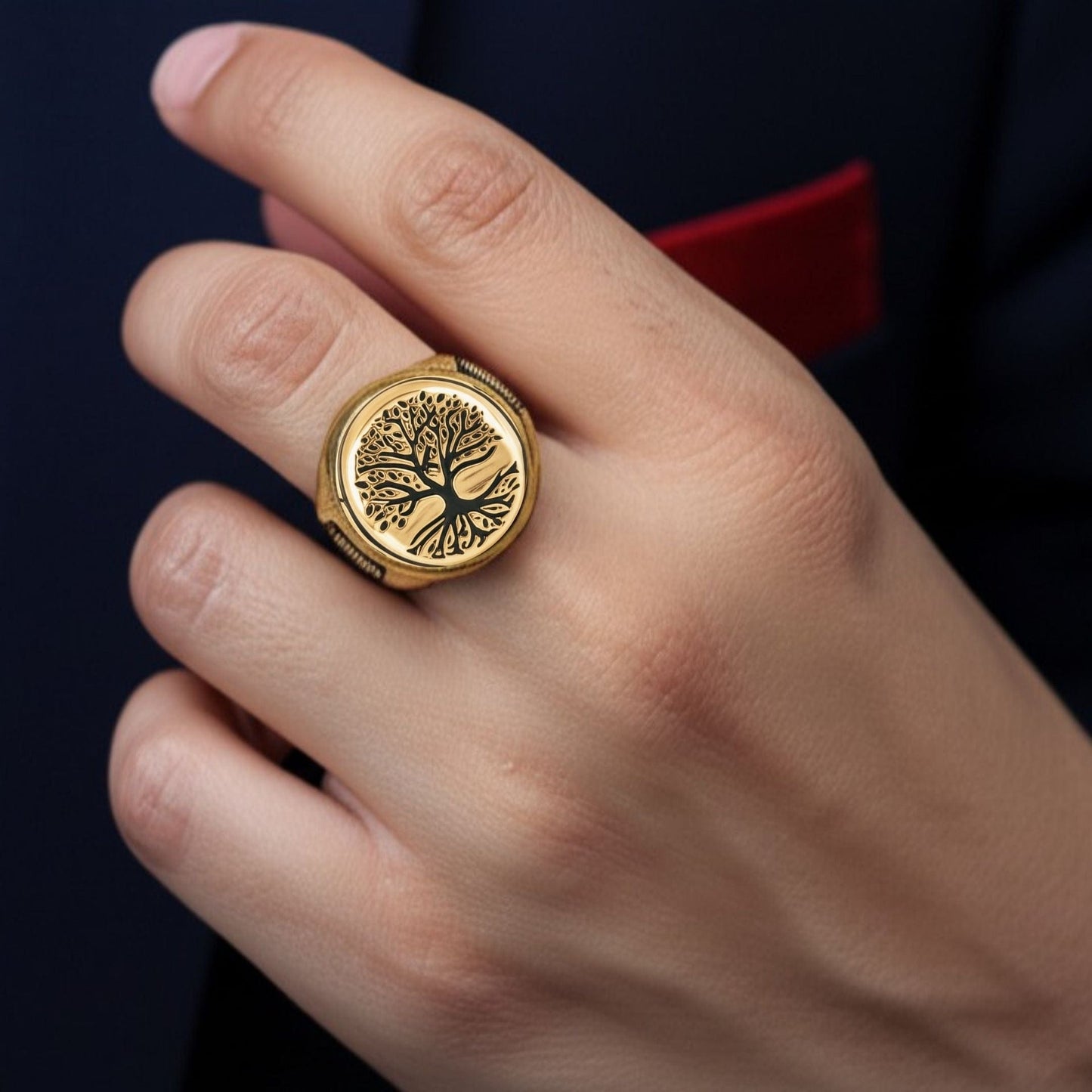 THE MEN THING Rings Royal Series - GOLDEN GENESIS RING - Pure Stainless Steel Men’s Gold-Plated Ring – Statement Luxury Jewelry (Size : 19-21-24)