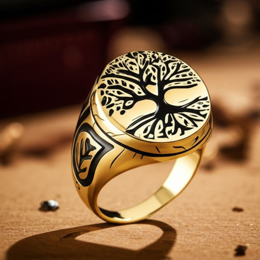 THE MEN THING Rings Royal Series - GOLDEN GENESIS RING - Pure Stainless Steel Men’s Gold-Plated Ring – Statement Luxury Jewelry (Size : 19-21-24)