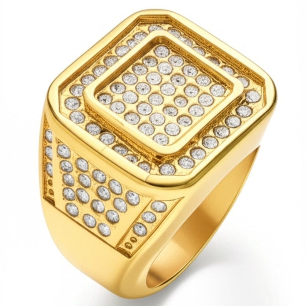 THE MEN THING Rings Royal Series - GOLDEN GLORY RING - Pure Stainless Steel Men’s Golden -Plated Ring – Statement Luxury Jewelry (Size : 16-19-21-24-26)