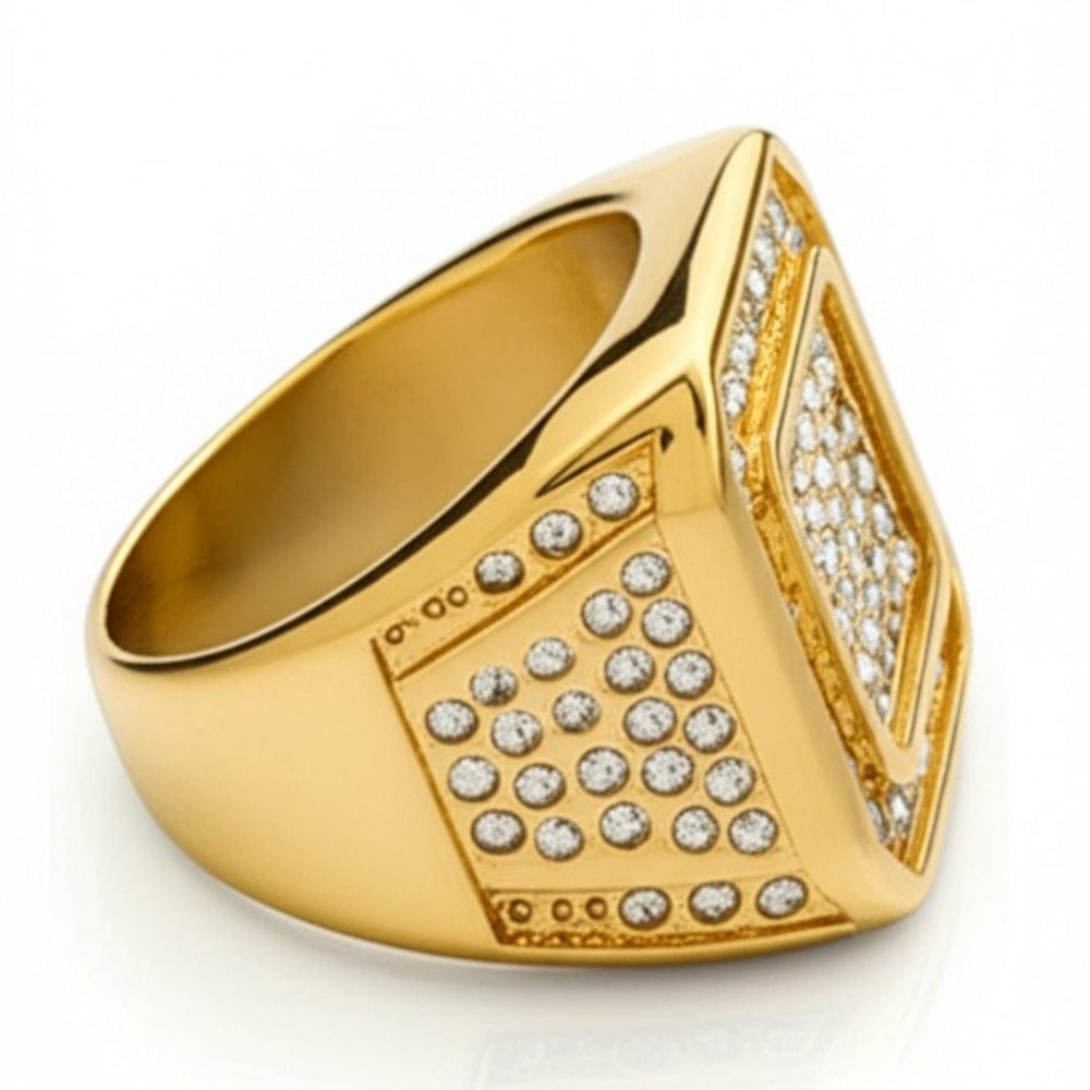 THE MEN THING Rings Royal Series - GOLDEN GLORY RING - Pure Stainless Steel Men’s Golden -Plated Ring – Statement Luxury Jewelry (Size : 16-19-21-24-26)