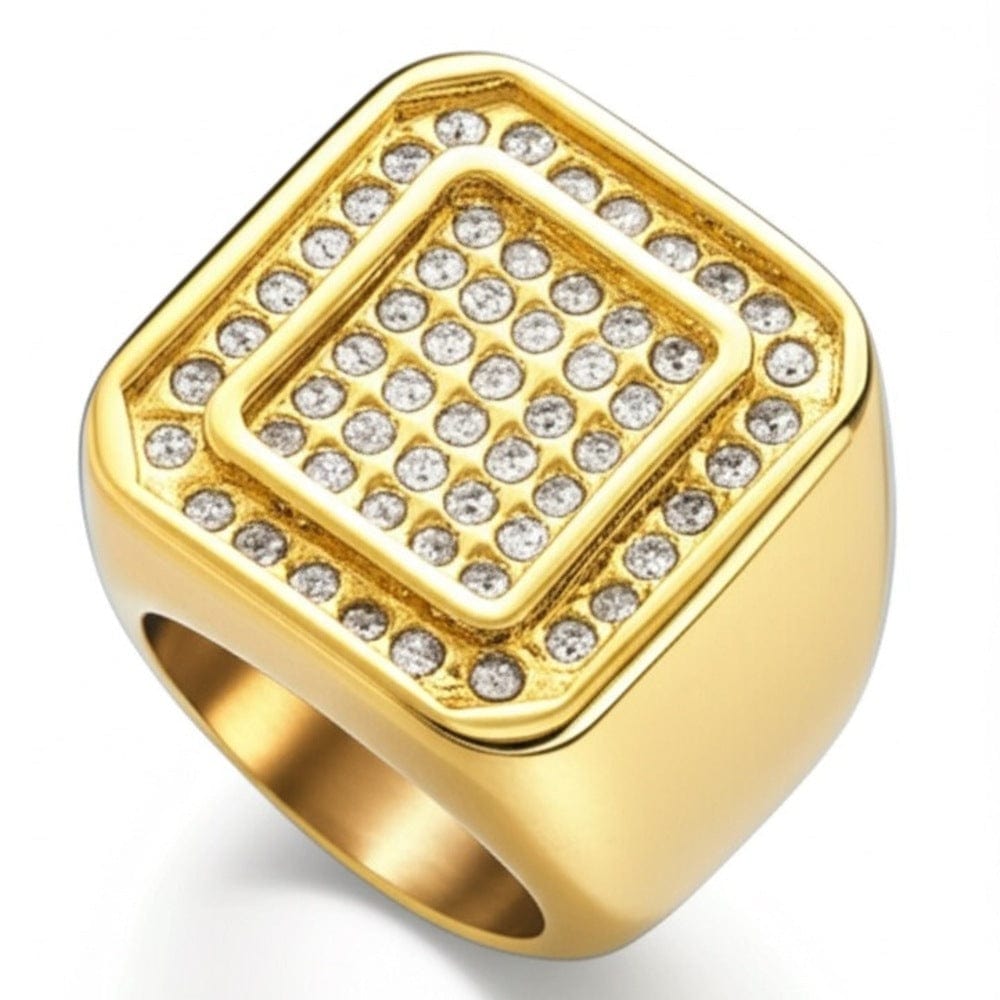 THE MEN THING Rings Royal Series - GOLDEN GLORY RING - Pure Stainless Steel Men’s Golden -Plated Ring – Statement Luxury Jewelry (Size : 16-19-21-24-26)