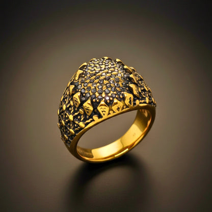 THE MEN THING Rings Royal Series - GOLDEN HIVE RING - Pure Stainless Steel Men’s Gold-Plated Ring – Statement Luxury Jewelry (Size : 17-21-22-26-27)