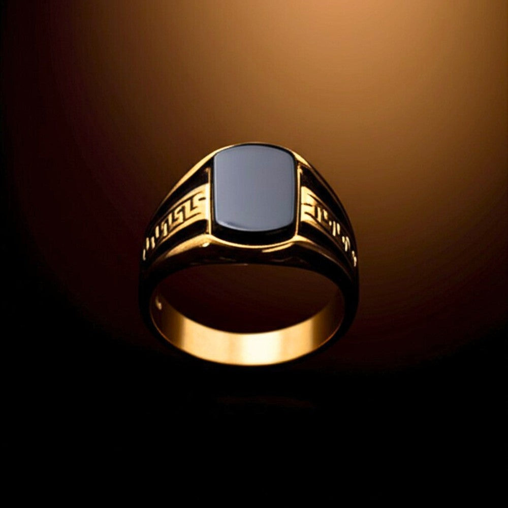 THE MEN THING Rings Royal Series - GOLDEN MAZE RING - Pure Stainless Steel Men’s Gold-Plated Ring – Statement Luxury Jewelry (Size : 16-21-26)