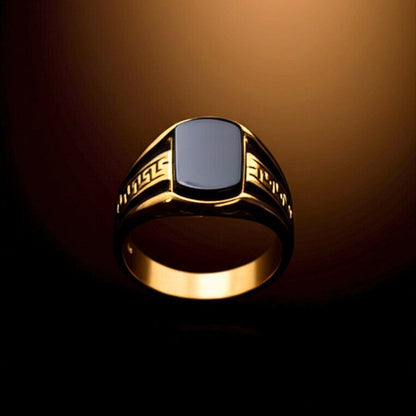 THE MEN THING Rings Royal Series - GOLDEN MAZE RING - Pure Stainless Steel Men’s Gold-Plated Ring – Statement Luxury Jewelry (Size : 16-21-26)