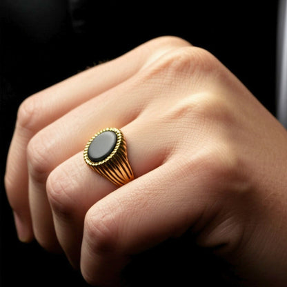 THE MEN THING Rings Royal Series - GOLDEN OBELISK RING - Pure Stainless Steel Men’s Gold-Plated Ring – Statement Luxury Jewelry (Size : 17-22-27)