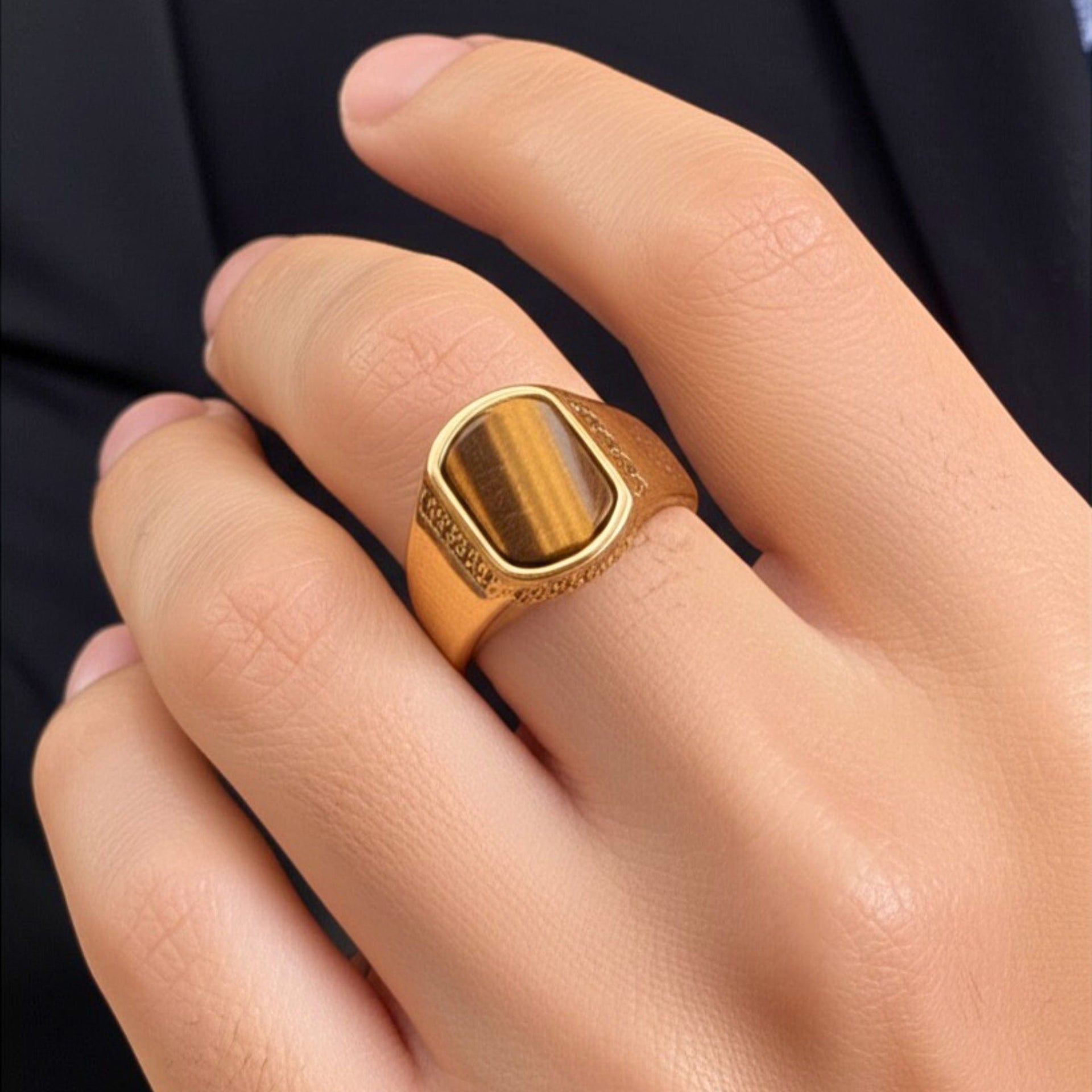 THE MEN THING Rings Royal Series - GOLDEN ODYSSEY RING - Pure Stainless Steel Men’s Gold-Plated Ring – Statement Luxury Jewelry (Size : 16-21-27)