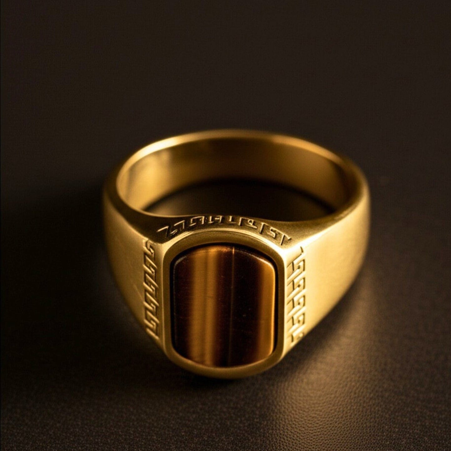 THE MEN THING Rings Royal Series - GOLDEN ODYSSEY RING - Pure Stainless Steel Men’s Gold-Plated Ring – Statement Luxury Jewelry (Size : 16-21-27)