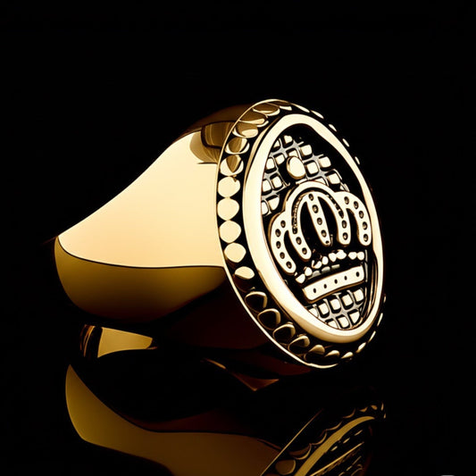 THE MEN THING Rings Royal Series - GOLDEN REIGN RING - Pure Stainless Steel Men’s Gold Black-Plated Ring – Statement Luxury Jewelry (Size : 19-24)
