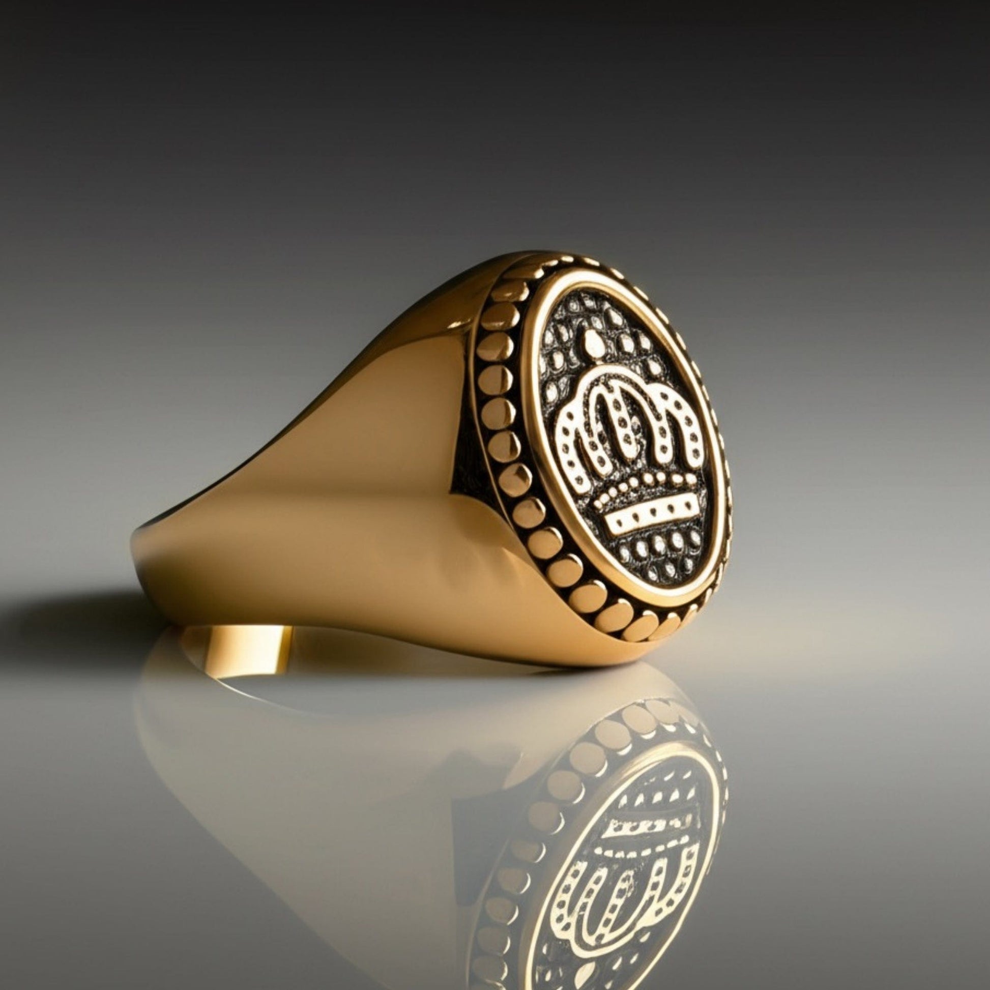 THE MEN THING Rings Royal Series - GOLDEN REIGN RING - Pure Stainless Steel Men’s Gold Black-Plated Ring – Statement Luxury Jewelry (Size : 19-24)