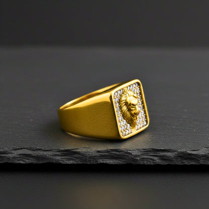 THE MEN THING Rings Royal Series - GOLDEN ROAR RING - Pure Stainless Steel Men’s Gold-Plated Ring – Statement Luxury Jewelry (Size : 16-18-21-25-27-30)