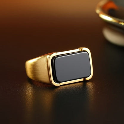 THE MEN THING Rings Royal Series - GOLDEN SPECTER RING - Pure Stainless Steel Men’s Steel-Plated Ring – Statement Luxury Jewelry (Size : 16-19-22)