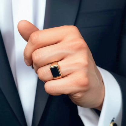 THE MEN THING Rings Royal Series - GOLDEN SPECTER RING - Pure Stainless Steel Men’s Steel-Plated Ring – Statement Luxury Jewelry (Size : 16-19-22)