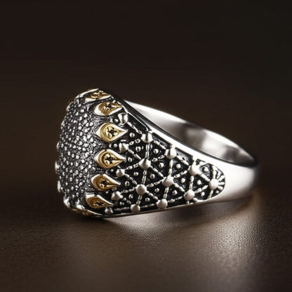 THE MEN THING Rings Royal Series - GOLDEN VORTEX RING - Pure Stainless Steel Men’s Steel-Gold-Plated Ring – Statement Luxury Jewelry (Size : 19-22-24-27)