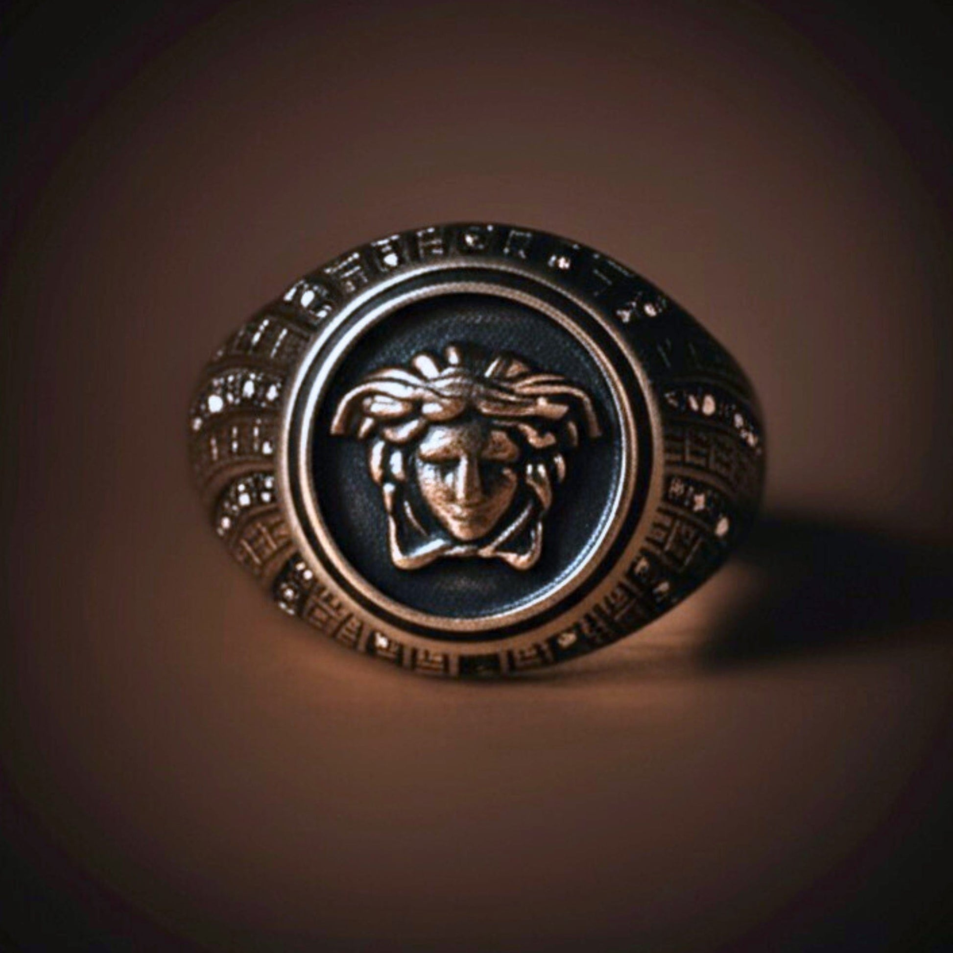 THE MEN THING Rings Royal Series - GORGON CREST RING - Pure Stainless Steel Men’s Steel-Plated Ring – Statement Luxury Jewelry (Size : 19-22-27)
