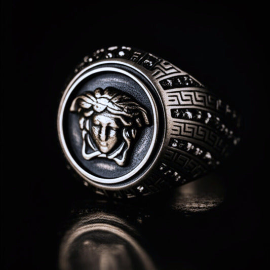 THE MEN THING Rings Royal Series - GORGON CREST RING - Pure Stainless Steel Men’s Steel-Plated Ring – Statement Luxury Jewelry (Size : 19-22-27)
