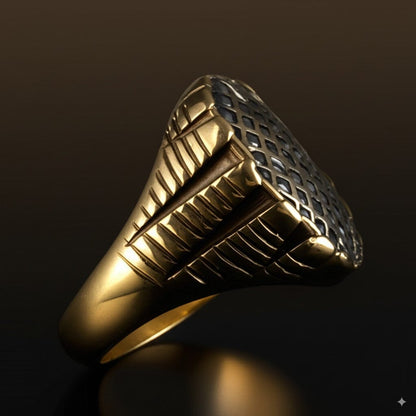 THE MEN THING Rings Royal Series - GRIDIRON MAJESTY RING - Pure Stainless Steel Men’s Gold-Plated Ring – Statement Luxury Jewelry (Size : 18-21-27)