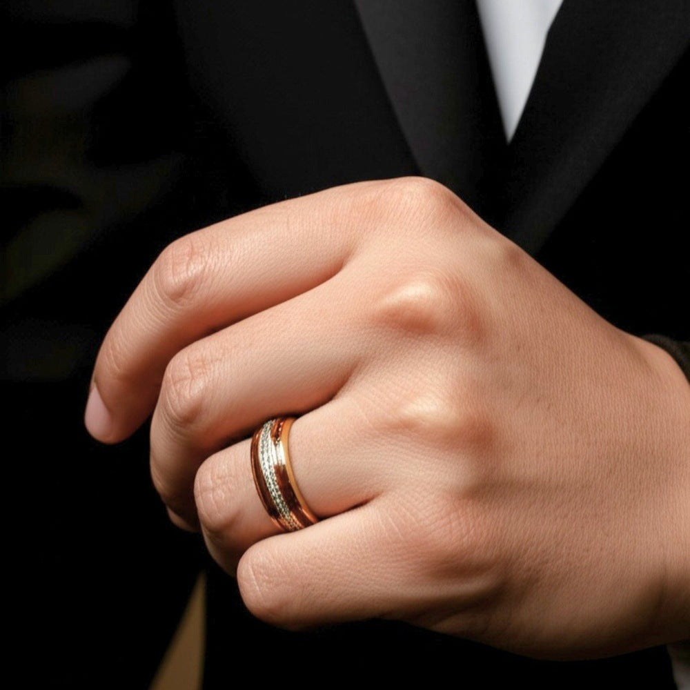 THE MEN THING Rings Royal Series - HELIOS CREST RING - Pure Stainless Steel Men’s Gold-Plated Ring – Statement Luxury Jewelry (Size : -17-19-23-25)
